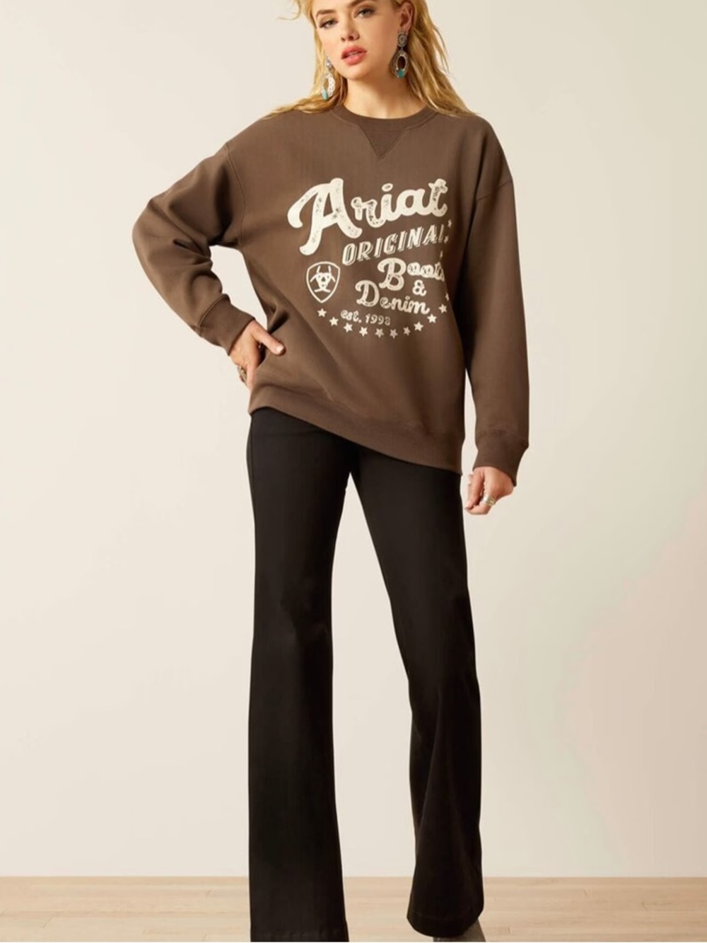 ARIAT | brown oversized crew sweatshirt | Medium - Picture 3 of 6